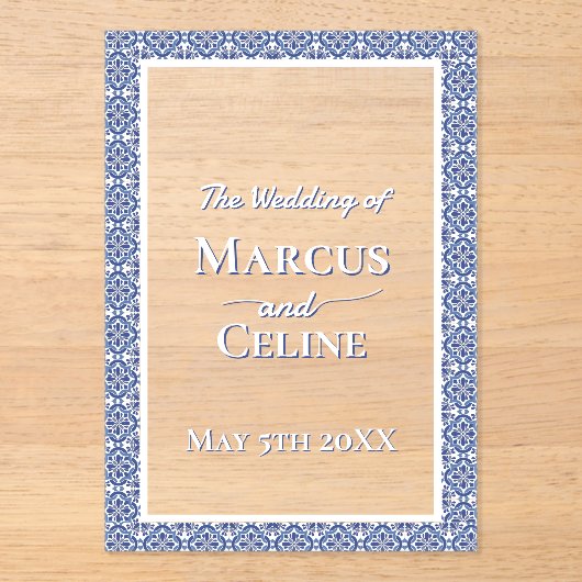 Invitations En Acrylique Bleu & Blanc Côtier Méditerranéen Mariage Invite (Recto)