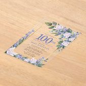 Invitations En Acrylique Bleu Blanc Or Floral 100e anniversaire (Poser)