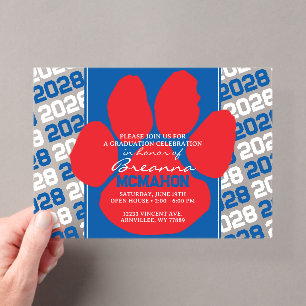 Invitations En Acrylique Bleu, Blanc & Rouge Tendance Empreinte de Patte de