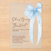 Invitations En Acrylique Bleu Bow Attache la Fête des mariées de noeud (Recto)