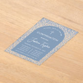 Invitations En Acrylique Bleu Boy Confirmation Arch Motif Floral Script (Poser)