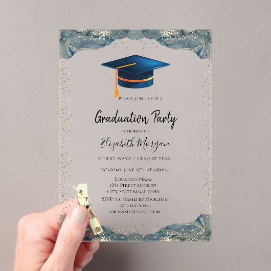 Invitations En Acrylique Bleu Casquette, Vin Verre Confetti Graduation (In situ (ordinateur de poche))