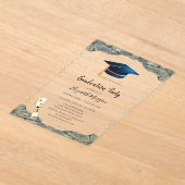 Invitations En Acrylique Bleu Casquette, Vin Verre Confetti Graduation (Poser)