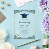 Invitations En Acrylique Bleu Casquette, Vin Verre Confetti Graduation (Insitu (Mariage))