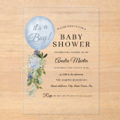 Invitations En Acrylique Bleu C'est un Baby shower de balloon garçon (Recto)
