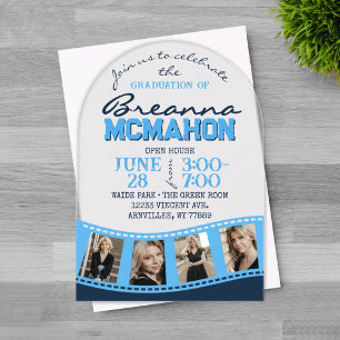 Invitations En Acrylique Bleu clair Arc Graduation Photo Filmstrip Frosted