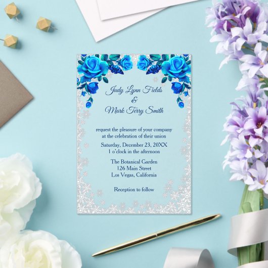 Invitations En Acrylique Bleu clair Roses Flocon de neige Noël (Insitu (Mariage))