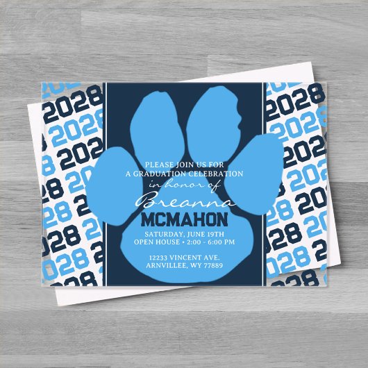 Invitations En Acrylique Bleu clair tendance et la Pawprint de graduation d