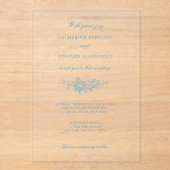 Invitations En Acrylique Bleu classique élégant gravé floral (Recto)