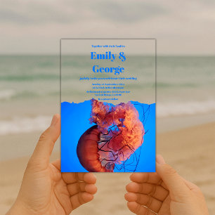 Invitations En Acrylique Bleu de la marine sous la mer Jellyfish Mariage cô