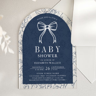 Invitations En Acrylique Bleu de Marine Dessin au Trait Coquette Arc Baby S