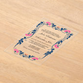 Invitations En Acrylique Bleu de marine et torrents floraux Fuchsia (Poser)