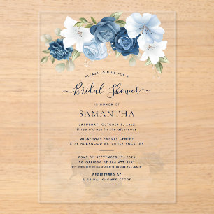 Invitations En Acrylique Bleu Dusty Fête des mariées de feuillage