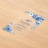 Invitations En Acrylique Bleu élégant Floral Surprise 30e fête d'anniversai (Poser)