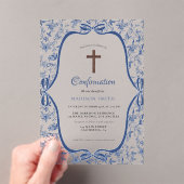 Invitations En Acrylique Bleu élégant Toile de jouy baptême (In situ (ordinateur de poche))