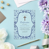 Invitations En Acrylique Bleu élégant Toile de jouy baptême (Insitu (Mariage))