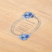 Invitations En Acrylique Bleu floral argent cadre clair mariage (Poser)
