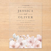 Invitations En Acrylique Bleu & Grey Magnifique Mariage Floral (Recto)