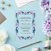 Invitations En Acrylique Bleu Nuit & Floraisons Fuchsia (Insitu (Mariage))