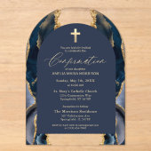 Invitations En Acrylique Bleu Nuit Or Agate Confirmation Moderne (Recto)