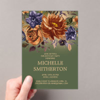 Bleu orange brûlé Vert floral 50e anniversaire