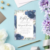 Invitations En Acrylique Bleu Rose Floral Gold Frame 80e Quatre-vingts Anni (Insitu (Mariage))