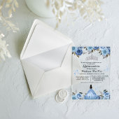 Invitations En Acrylique Bleu Royal Floral Butterfly Quinceanera