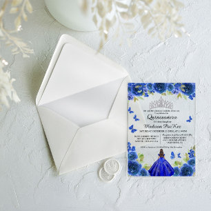 Invitations En Acrylique Bleu Royal Floral Butterfly Quinceanera