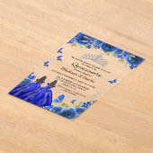Invitations En Acrylique Bleu Royal Floral Papillon jumeau Quinceanera (Poser)