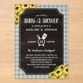 Invitations En Acrylique Bleu rustique En vichy Tournesol Garçon Baby-Q dou (Recto)
