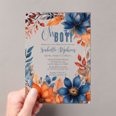 Invitations En Acrylique Bleu | Terracotta Oh Boy Fall Baby shower Floral (In situ (ordinateur de poche))