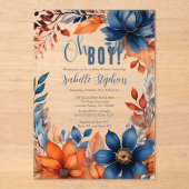 Invitations En Acrylique Bleu | Terracotta Oh Boy Fall Baby shower Floral (Recto)