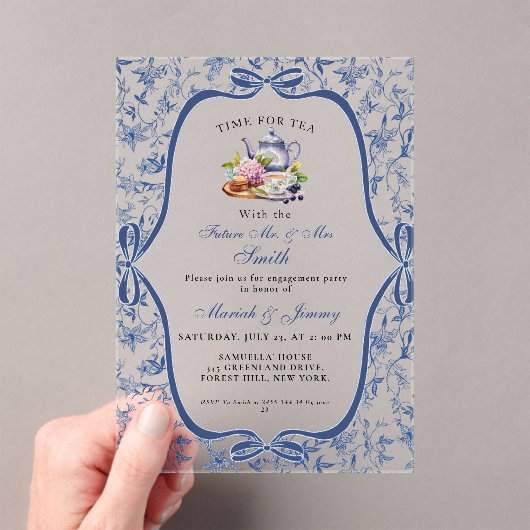 Invitations En Acrylique Bleu Toile de jouy Tea Party (In situ (ordinateur de poche))