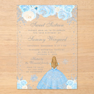 Invitations En Acrylique Blonde aux cheveux blonds de l'hiver bleu Princess