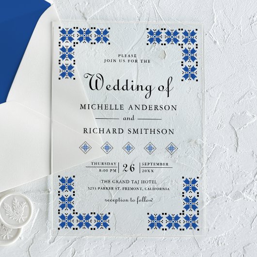 Invitations En Acrylique Blue and Black Ukrainian Embroidery Wedding