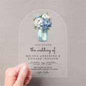 Invitations En Acrylique Blue and White Peony Mason Jar Wedding (In situ (ordinateur de poche))