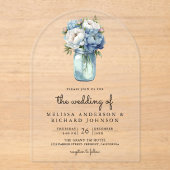 Invitations En Acrylique Blue and White Peony Mason Jar Wedding (Recto)