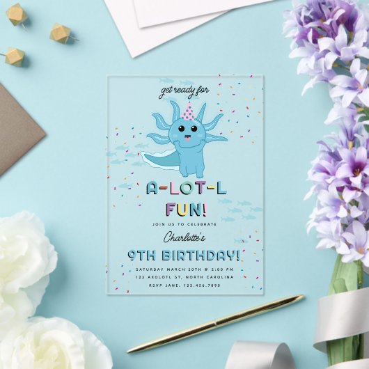 Invitations En Acrylique Blue Axolotl Enfants Cute Salamander Anniversaire (Insitu (Mariage))
