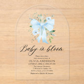 Invitations En Acrylique Blue Bow Baby in Bloom Floral Boy Baby shower (Recto)