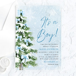 Invitations En Acrylique Blue Bow Boy Christmas Tree Oh Baby Baby shower
