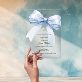 Invitations En Acrylique Blue bow crème garçon Baptême clair
