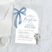 Invitations En Acrylique Blue Bow Floral Cross Boy Baptism & Christening