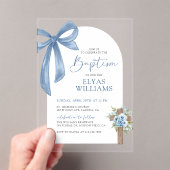 Invitations En Acrylique Blue Bow Floral Cross Boy Baptism & Christening (In situ (ordinateur de poche))