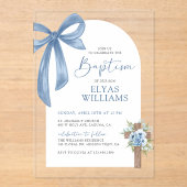Invitations En Acrylique Blue Bow Floral Cross Boy Baptism & Christening (Recto)
