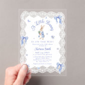 Invitations En Acrylique Blue Bunny Rabbit Lace Baby Shower (In situ (ordinateur de poche))
