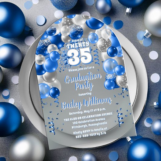Invitations En Acrylique Blue Celebration Ballons Graduation Party