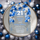 Invitations En Acrylique Blue Celebration Balloons 21e fête d'anniversaire