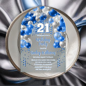 Invitations En Acrylique Blue Celebration Balloons 21e fête d'anniversaire
