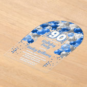 Invitations En Acrylique Blue Celebration Balloons 90e fête d'anniversaire (Poser)