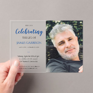 Invitations En Acrylique Blue Celebration of Life With Photo Memorial